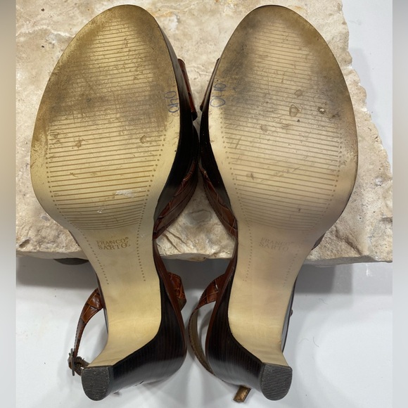 Franco Sarto Viper Brown Leather Platform Slingback Ultra High Heels Sz 10 - Picture 13 of 15